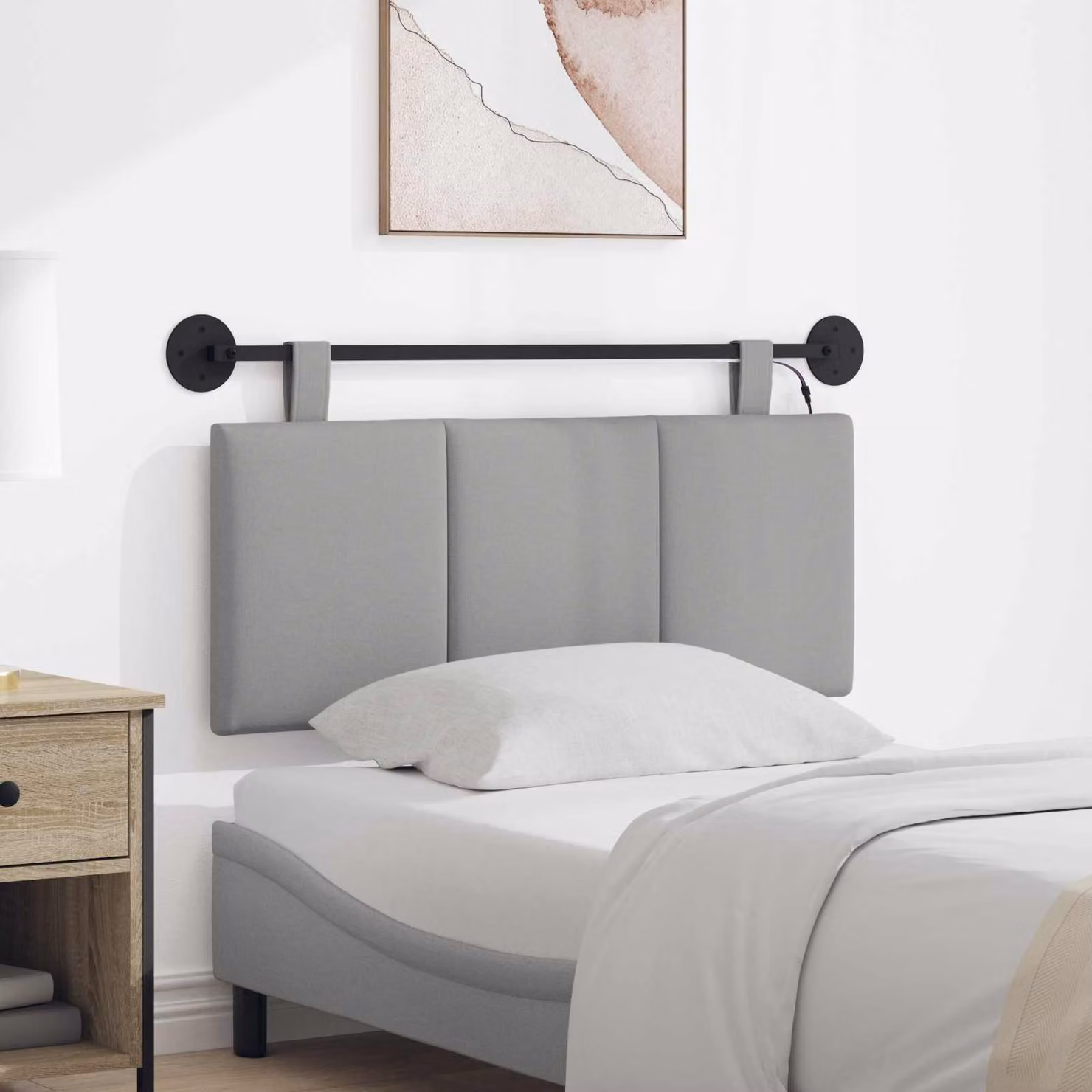 Testiera sospesa vidaXL con luce LED integrata in tessuto grigio per camera da letto