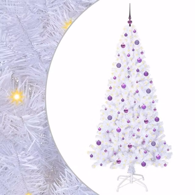 Albero di Natale artificiale moderno vidaXL bianco con LED in PVC e metallo, Altezza: 210 cm