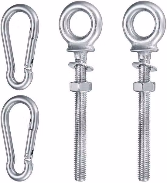 Set di bulloni ad occhiello e moschettoni in acciaio tubolare - 2 pezzi M8 x 80 mm con bulloni ad occhiello
