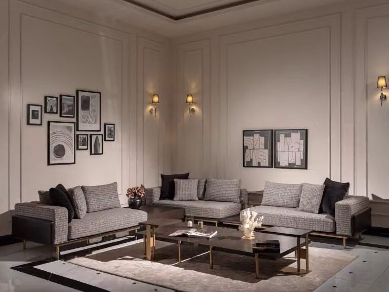 Wohnzimmer Garnitur Sofa Couchtische 5tlg Stoffsofa Grau Holz Set