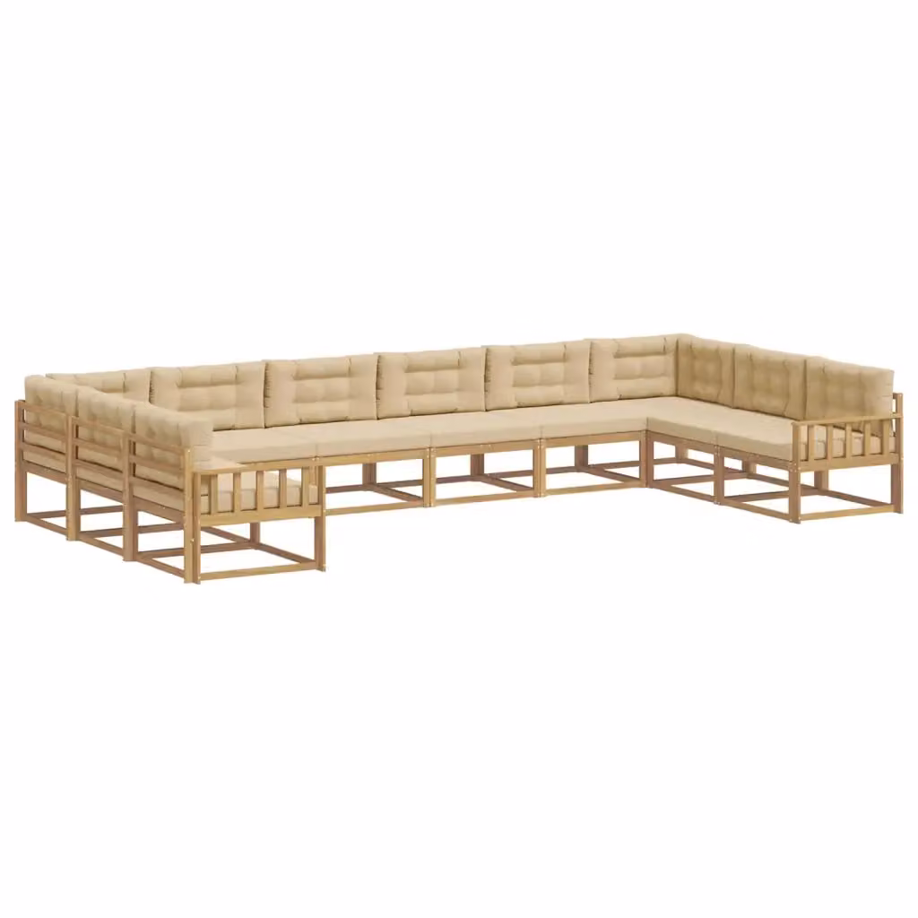 Set di divani da esterno a forma di U vidaXL in legno di acacia con cuscini Bianco e Beige – 2