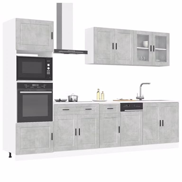 Set di mobili da cucina Kalmar vidaXL composto da 7 pezzi in stile moderno, colore grigio cemento, con ante in vetro e ripiani interni