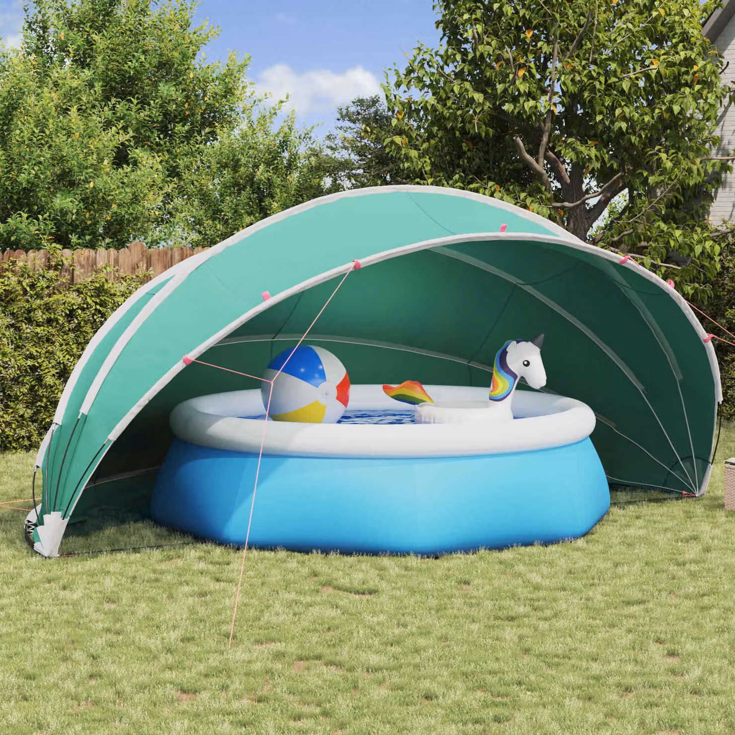 Piscina con copertura dome vidaXL verde, L: 546 cm, P: 516 cm, H: 250 cm