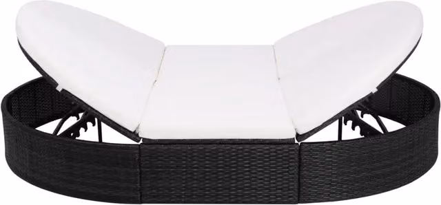 Lettino Prendisole con Cuscino in Polyrattan Nero 42940