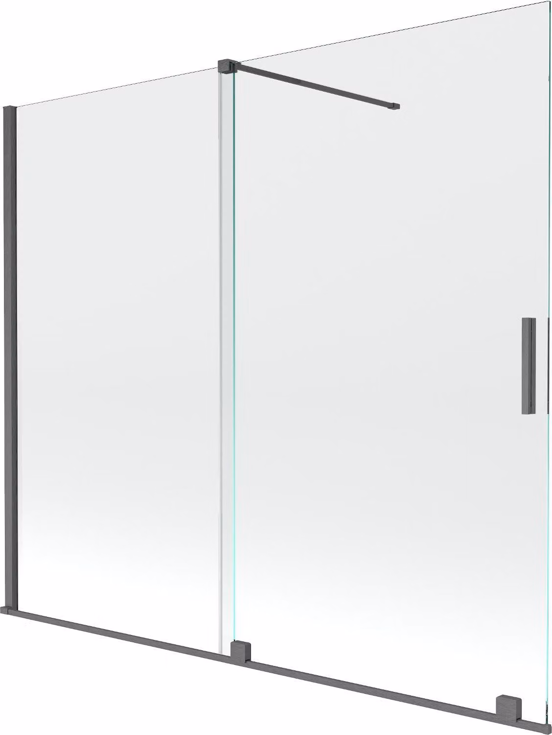 Mexen Velar paratia da vasca da bagno 2 ante scorrevoli 180 x 150 cm, trasparente, grigio canna di fucile spazzolato