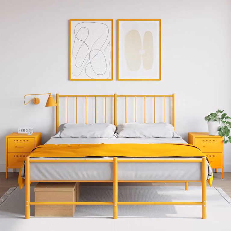 Set di 2 comodini vidaXL in metallo giallo senape, modello industriale da appendere al muro, L 36 cm x P 39 cm x H 50,5 cm