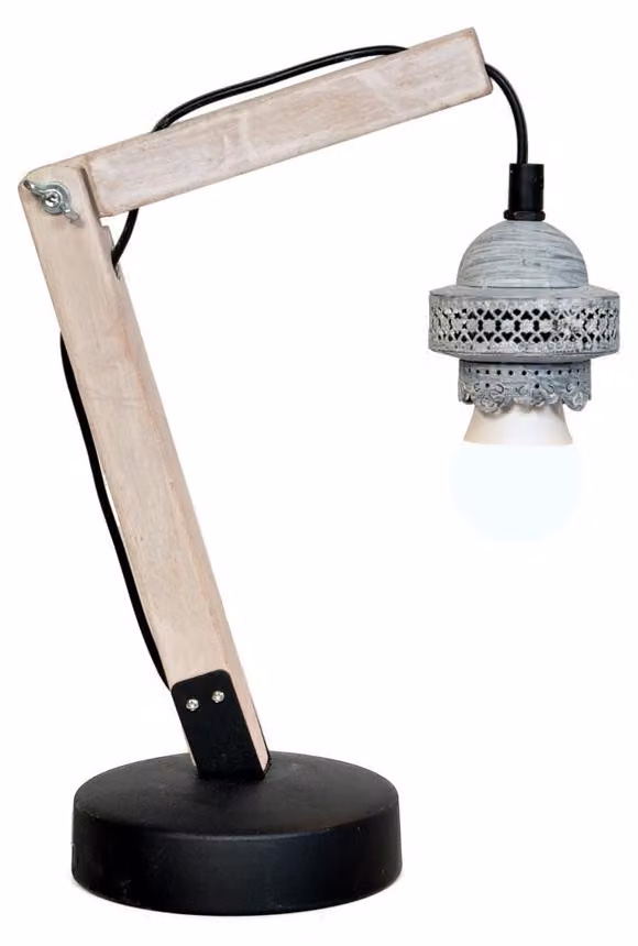 Lampada da tavolo Hangover VI in legno e metallo grigio