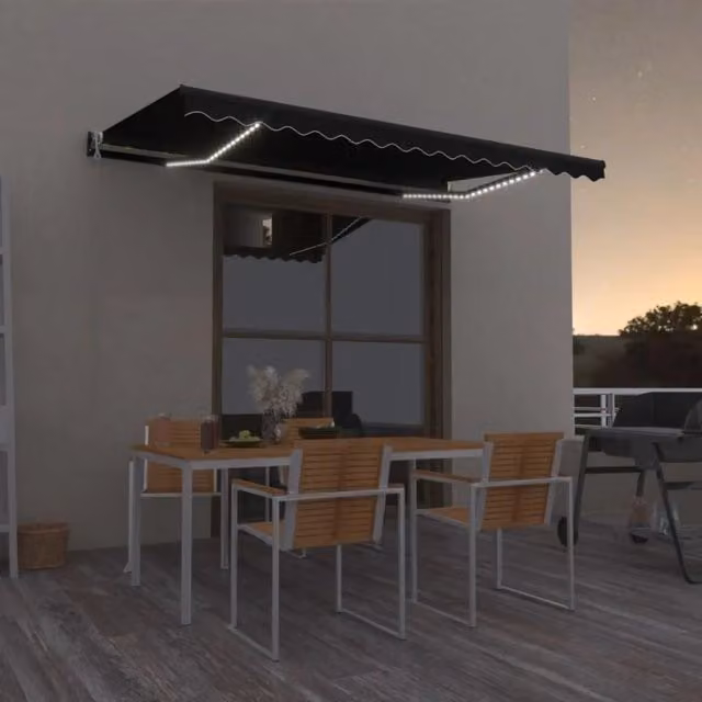Tenda Automatica VIDAXL con Sensore Vento e LED in Poliestere e Alluminio, Colore Antracite, L 450 x P 350 cm
