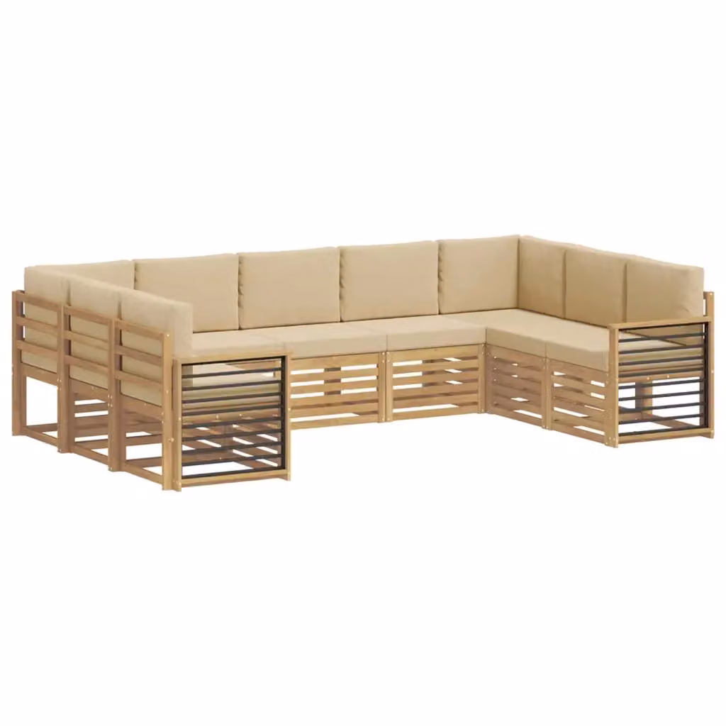 Set di divani da esterno a L vidaXL in legno di acacia con cuscini, Bianco e Beige – 2