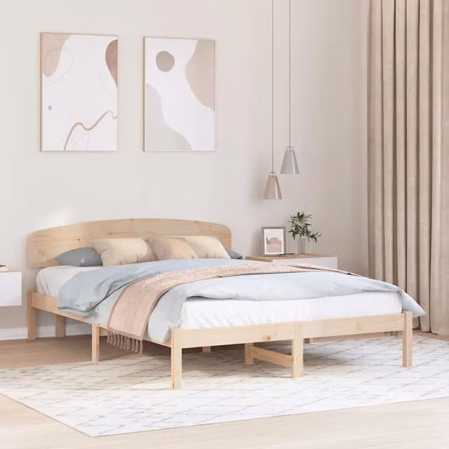 Struttura letto in pino massello vidaXL colore naturale con doghe fisse L: 160 cm, P: 200 cm, H: 206,5 cm