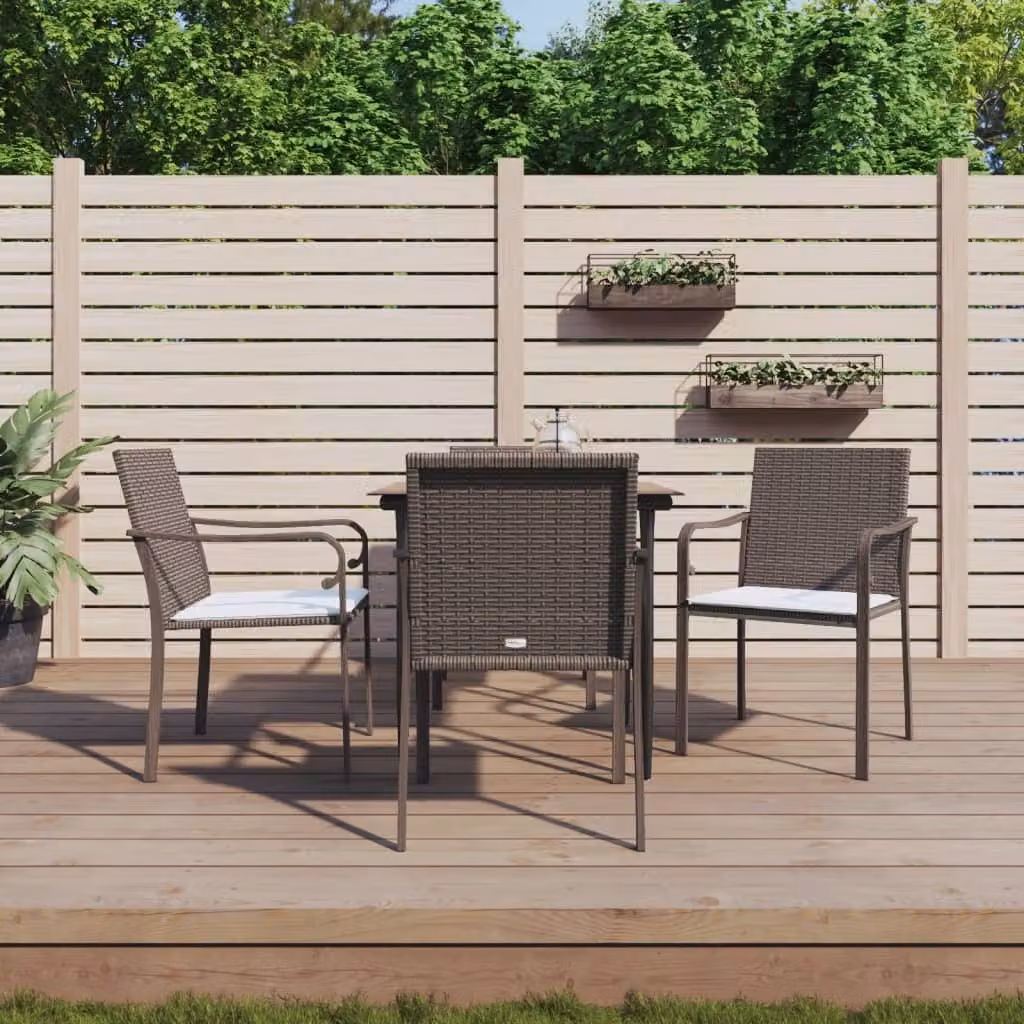 The Living Store Set da pranzo da giardino 5 pezzi con cuscini in poly rattan e acciaio