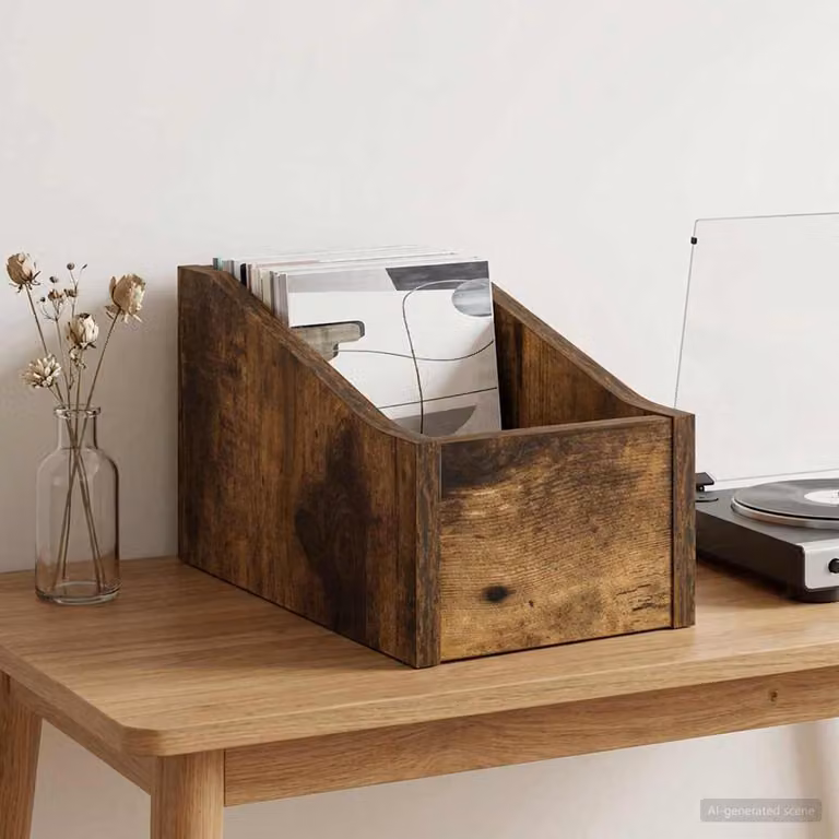 Scatola per dischi LP vidaXL in legno Rovere Fumo L: 32 cm, P: 18 cm, H: 18 cm
