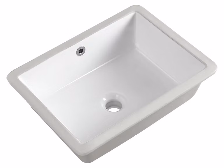 Lavabo da incasso rettangolare, 46,5 cm, bianco, in Vetroceramica, con troppofilo
