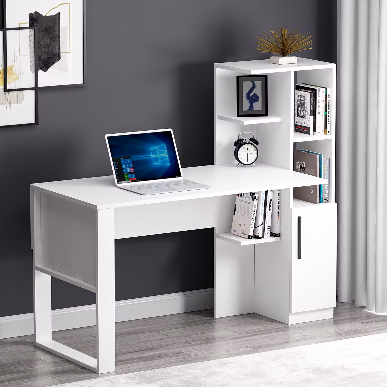 Homidea Tody scrivania - computer e scrivania - postazione di lavoro - spazio di archiviazione con porta e ripiani dal design moderno per l'ufficio di casa o la camera dei bambini (Tody - Bianco)