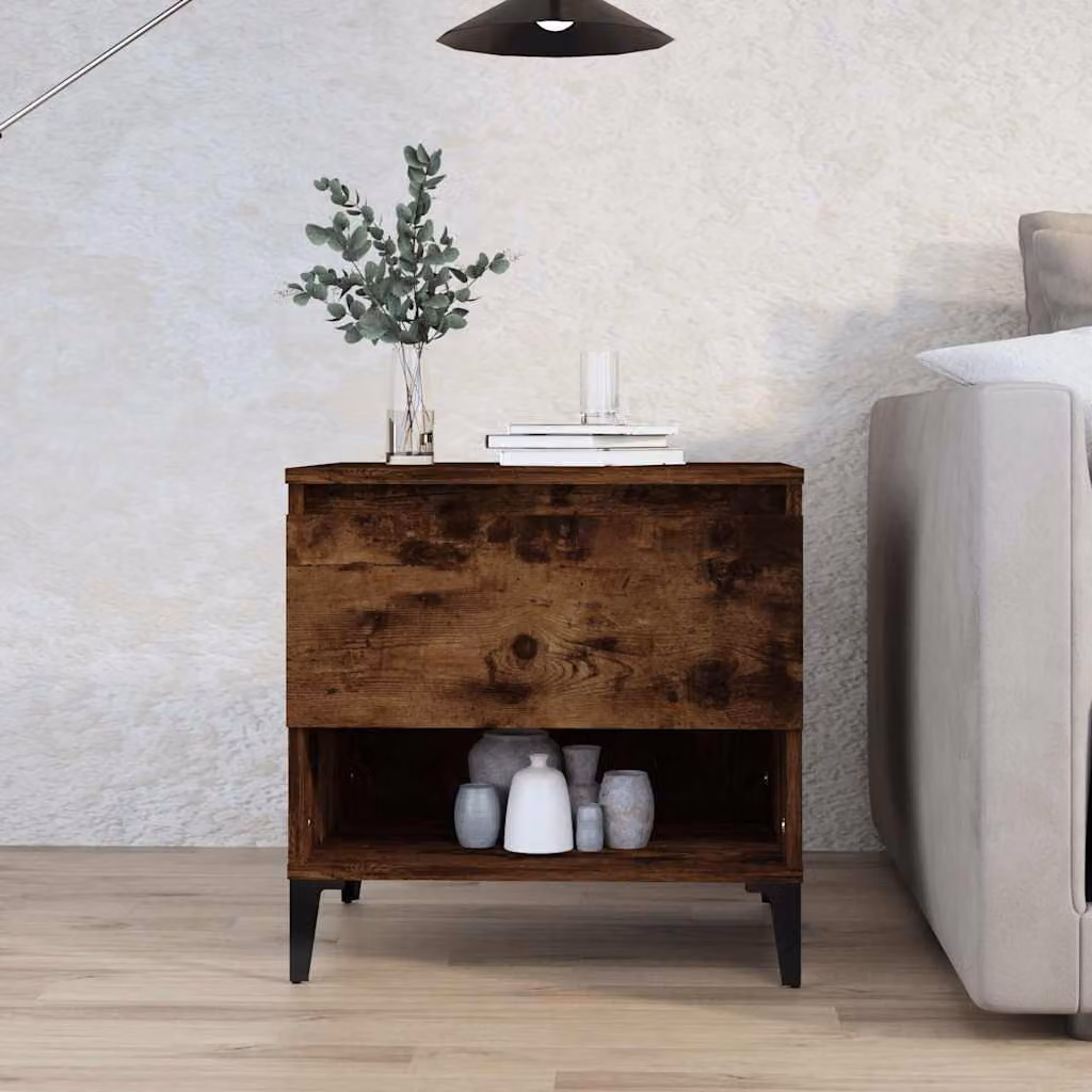 vidaXL Tavolino da Salotto in Legno e Metallo, Colore Rovere Fumo, L 50 x P 46 x H 50 cm