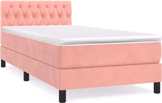 Letto singolo | Letto per adulti | Giroletto a Molle con Materasso Rosa 100x200 cm in Velluto