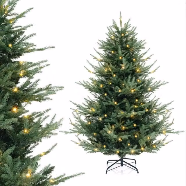 Albero di Natale artificiale Design Mania verde con 442 punte di rami e 160 luci LED bianche calde in PE e PVC, Altezza: 135 cm – 1