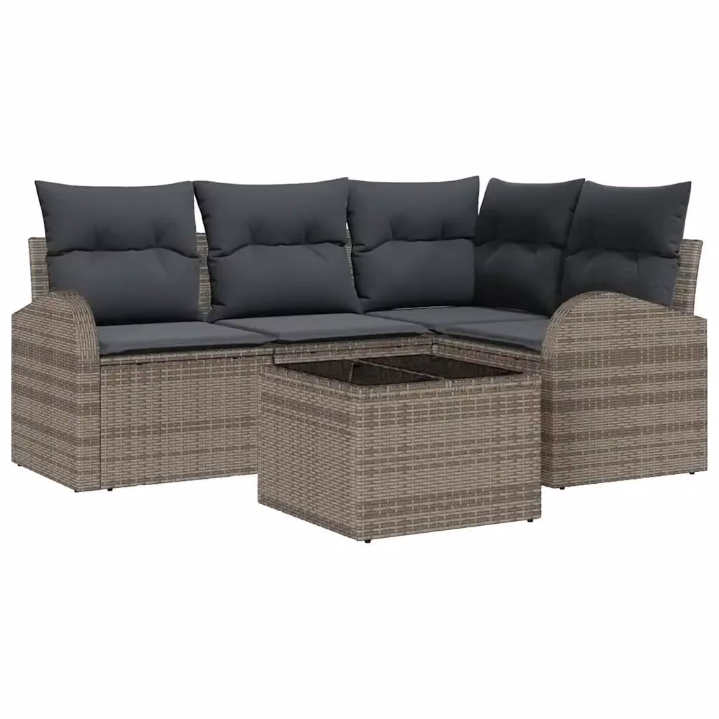 Set Divano da Giardino a L vidaXL in Polyrattan Grigio con Cuscini e Tavolino da 5 Pezzi – 2