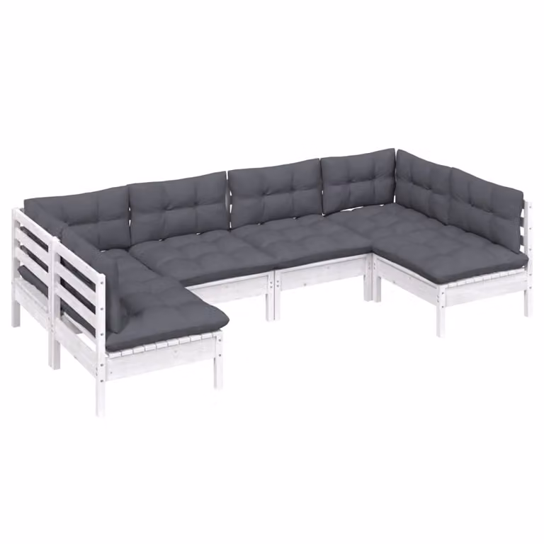 Set Divani da Giardino 6 pz con Cuscini Bianchi Legno di Pino