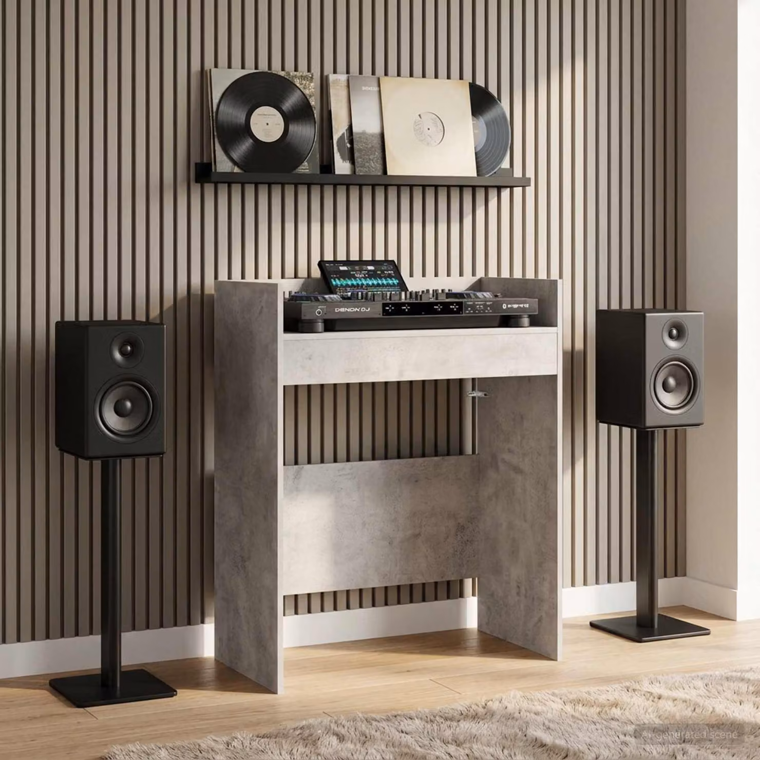 vidaXL Tavolo DJ moderno in legno ingegnerizzato grigio cemento L/P/H: 62 x 45 x 102 cm