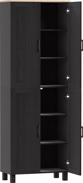 Dispensa da cucina mobile HOMCOM in legno nero con 5 ripiani regolabili e 4 ante, L: 60 cm, P: 30 cm, H: 170.5 cm