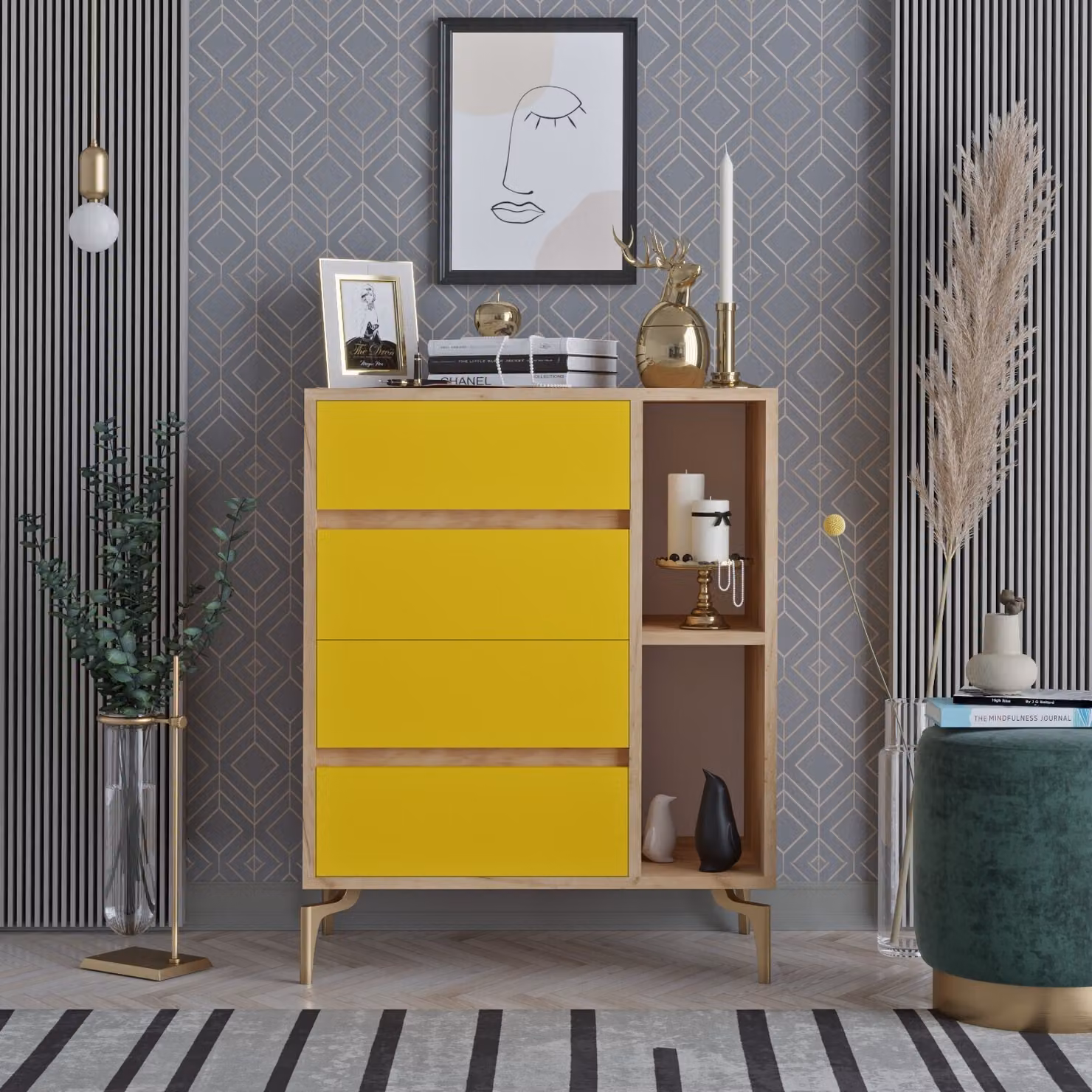 Skye Decor, YUMİ, cassettiera, rovere, 100% pannelli truciolari rivestiti in melamina, 70 x 40 x 86 cm