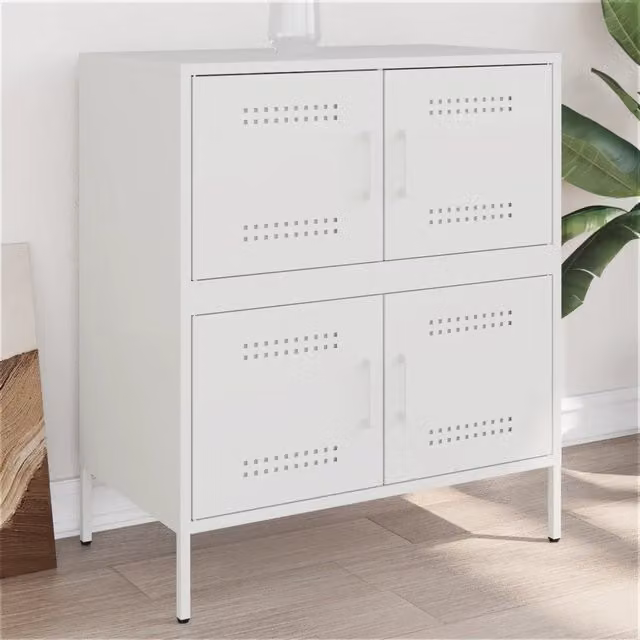 Credenza Buffet Design Mania Bianca in Metallo con Ante a Battente per Cucina, Soggiorno o Camera da Letto L: 68 cm, P: 39 cm, H: 79 cm