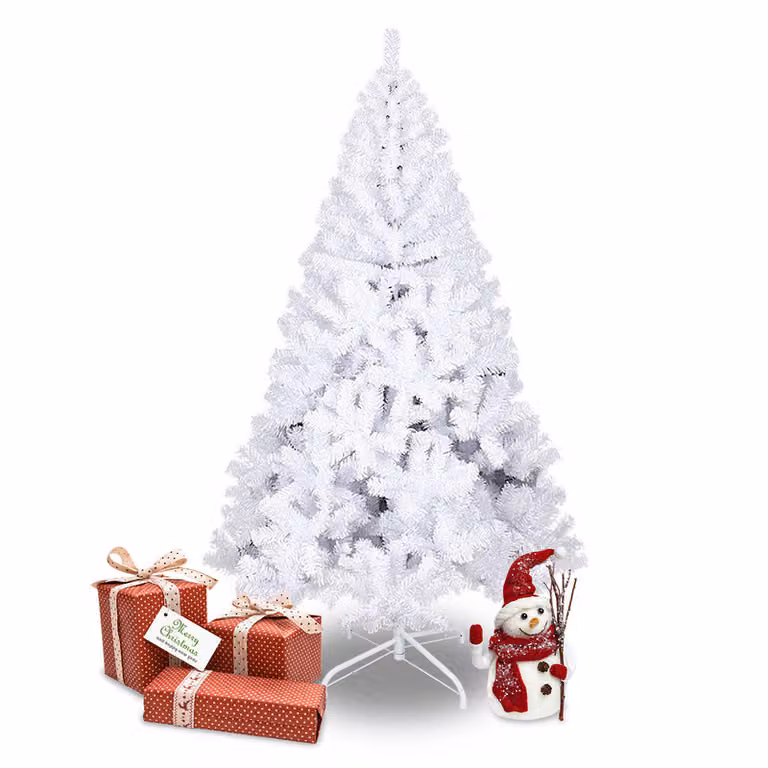 Jopassy Albero di Natale artificiale, abete con supporto, albero di Natale artificiale con sistema pieghevole, albero di Natale 300 punte aghi in PVC, bianco, 150cm