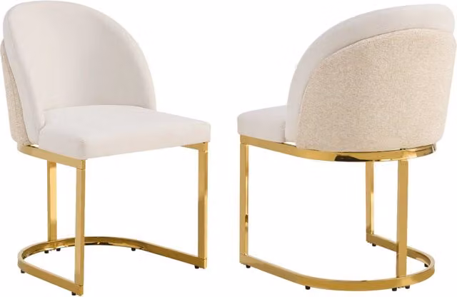 Set di 2 Sedie da Pranzo Beige con Gambe Dorate in Metallo, Tessuto Chenille, Design Moderno