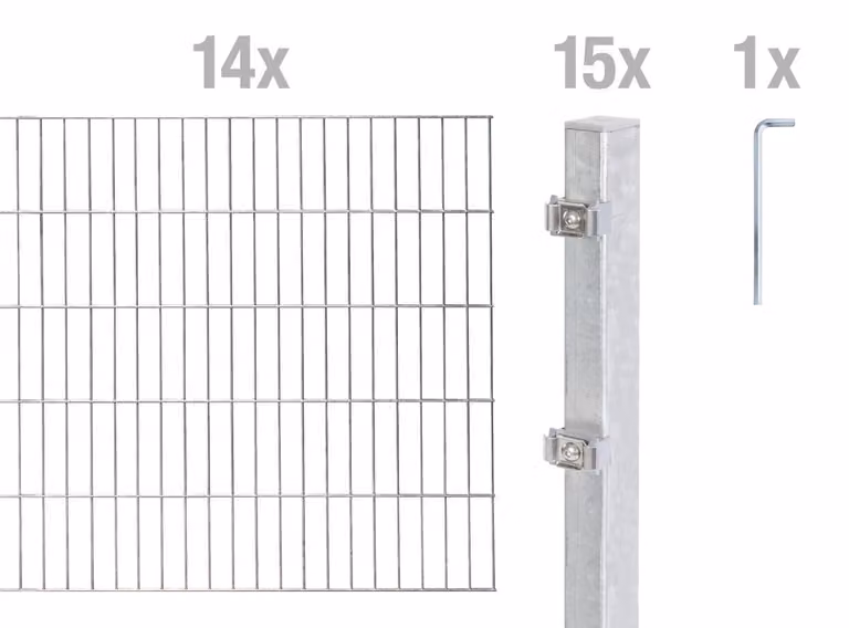 Alberts 656942 Recinzione a doppia rete metallica come set completo di 30 pezzi, zincato a caldo, altezza 200 cm, lunghezza 28 m