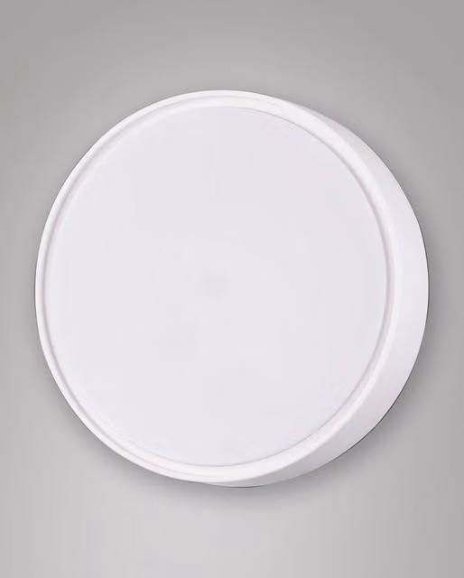 Plafoniera da soffitto Hatton Fabas bianca in policarbonato, forma rotonda con protezione IP65 per esterni, attacco E27 per 2 lampadine da max 30W, modello 3226-65-102