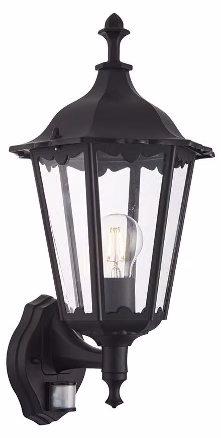 Applique da esterno a lanterna BURFORD, nero opaco-trasparente, 1xE27x60W, alluminio, dimensioni: 46x23,5x26,5 cm, IP44, Endon