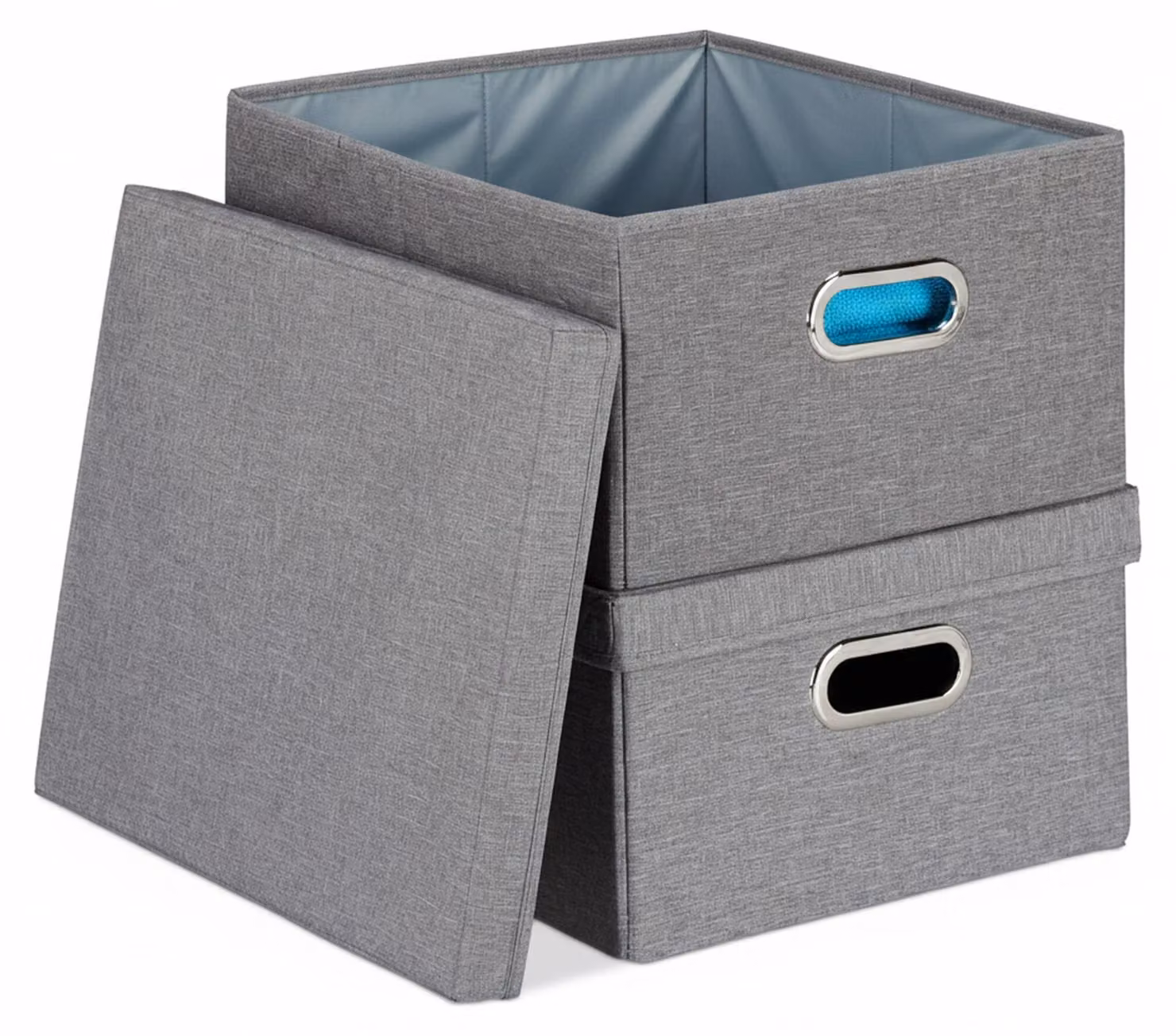 4 contenitori, contenitori pieghevoli con coperchio, 25 litri ciascuno, dimensioni 20,5 x 34,5 x 42 cm, contenitori pieghevoli, grigio