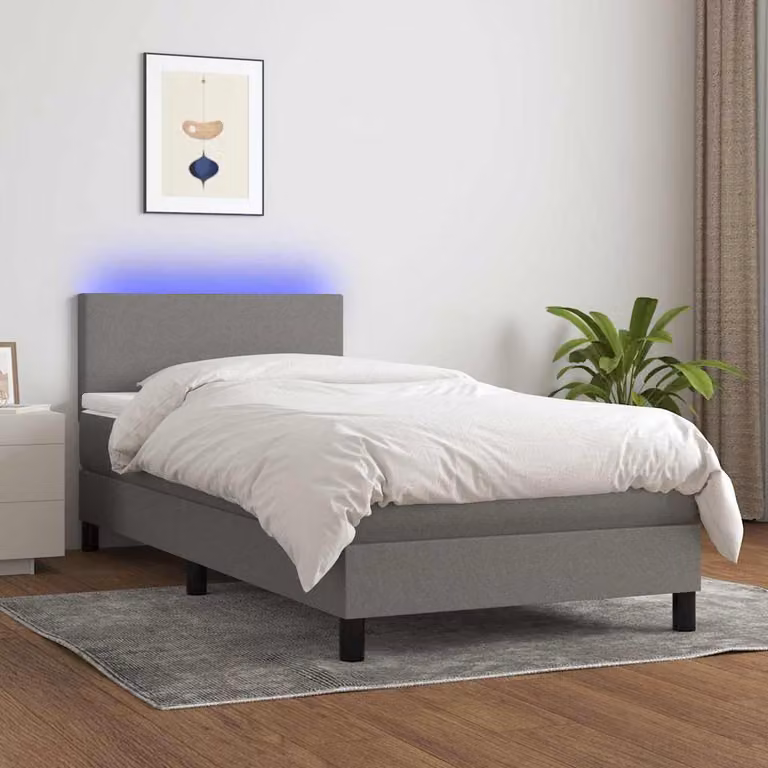 Letto con Materasso a Molle e Illuminazione LED vidaXL in Tessuto Grigio, L 100 x P 200 cm