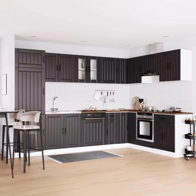 Mobiletto per lavabo Lucca 2 pz Nero Legno ingegnerizzato 3315012