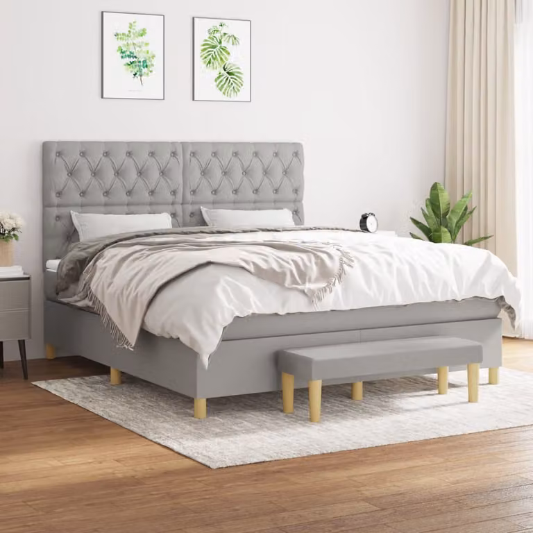 vidaXL Giroletto a Molle Ibrido con Materasso in Tessuto Grigio e Bianco L/P/H: 160 x 200 x 128 cm