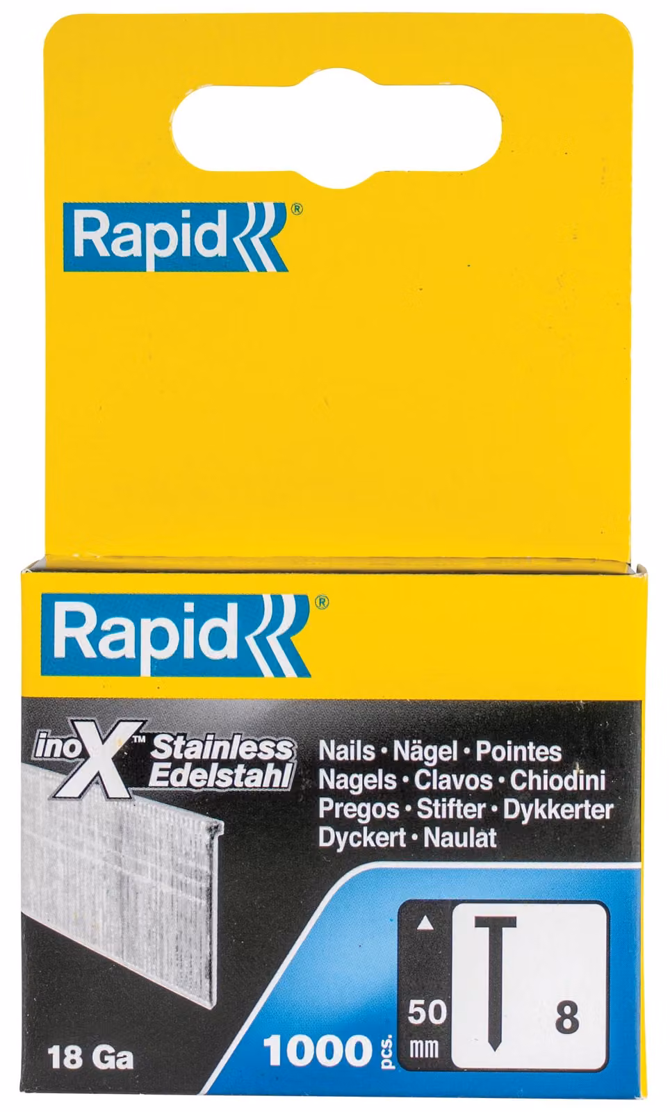 Rapid 40303067, Chiodo, Acciaio, Acciaio inox, 50 mm, 1000 pezzi