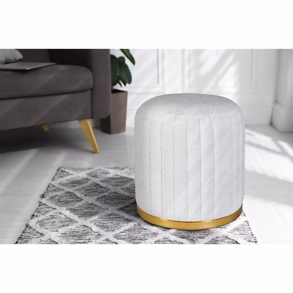 Pouf Doric KENDRA HOME bianco e oro in tessuto con base metallica cilindrica – 2