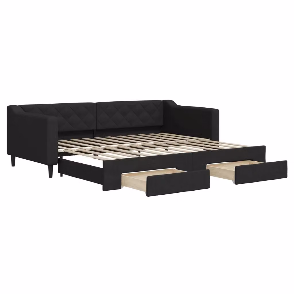 Divano Letto Estraibile con Cassetti vidaXL in Tessuto Nero per Soggiorno e Camera da Letto L/P: 90 x 200 cm – 2