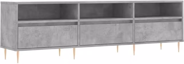 Mobile TV moderno in legno e metallo grigio con scomparti multimediali L 150 cm x P 30 cm x H 44,5 cm – 1