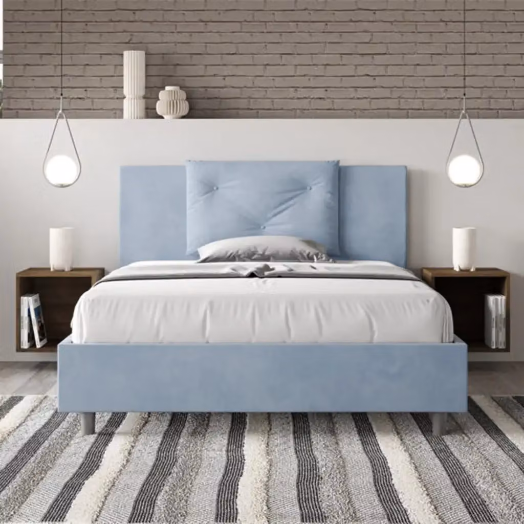 Letto matrimoniale francese con contenitore imbottito Ityhome Appia in microfibra azzurro L: 155 cm, P: 222 cm, H: 110 cm – 2