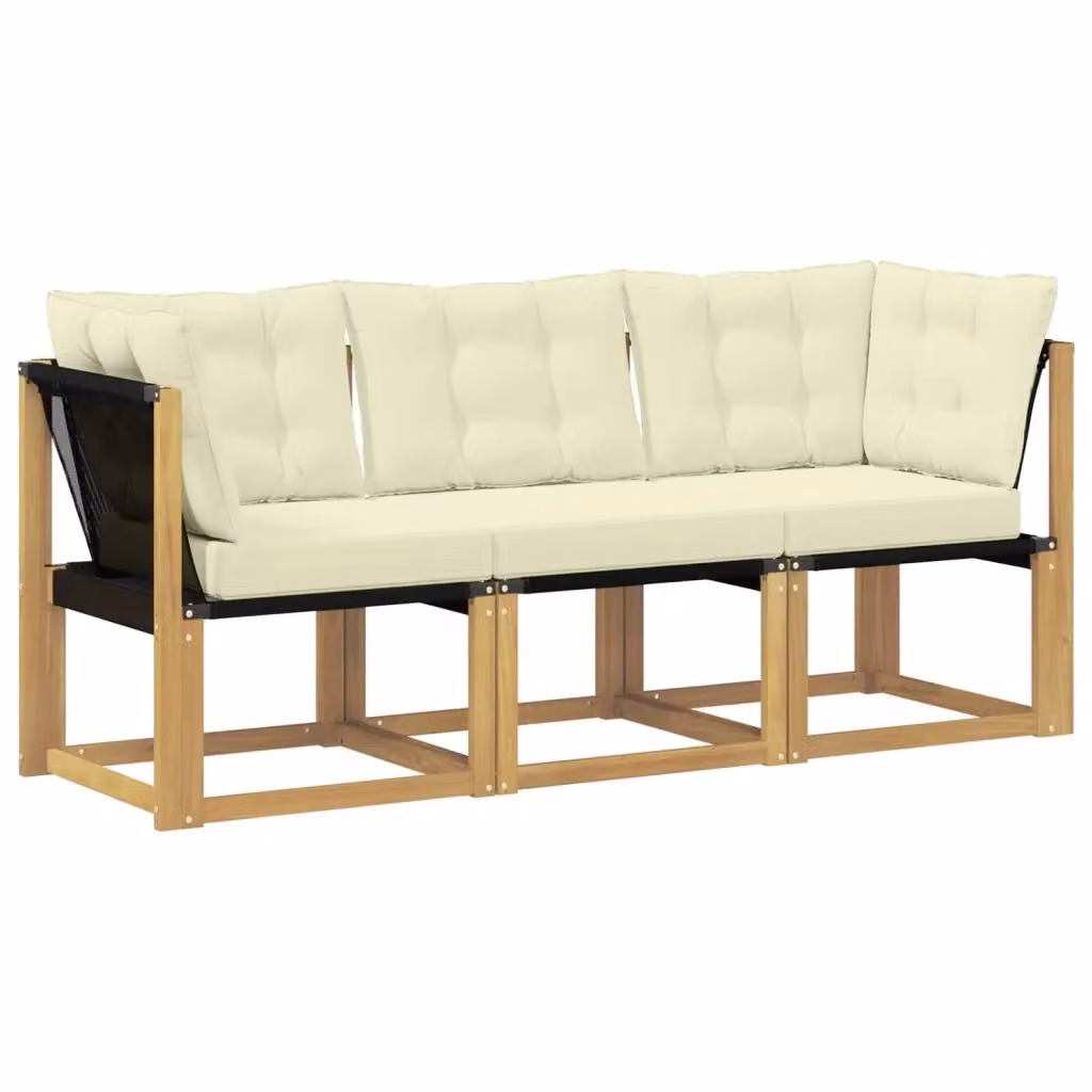 Divano da giardino modulare e angolare a 3 pezzi DESIGN IN, colore bianco, in legno di acacia trattato con cuscini in tessuto textilene e schiuma – 2