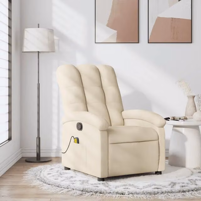 Poltrona reclinabile relax vidaXL in tessuto beige con braccioli e leva manuale