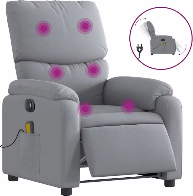 Poltrona | Sedia Relax Reclinabile Massaggio Elettrica Grigio Chiaro Tessuto