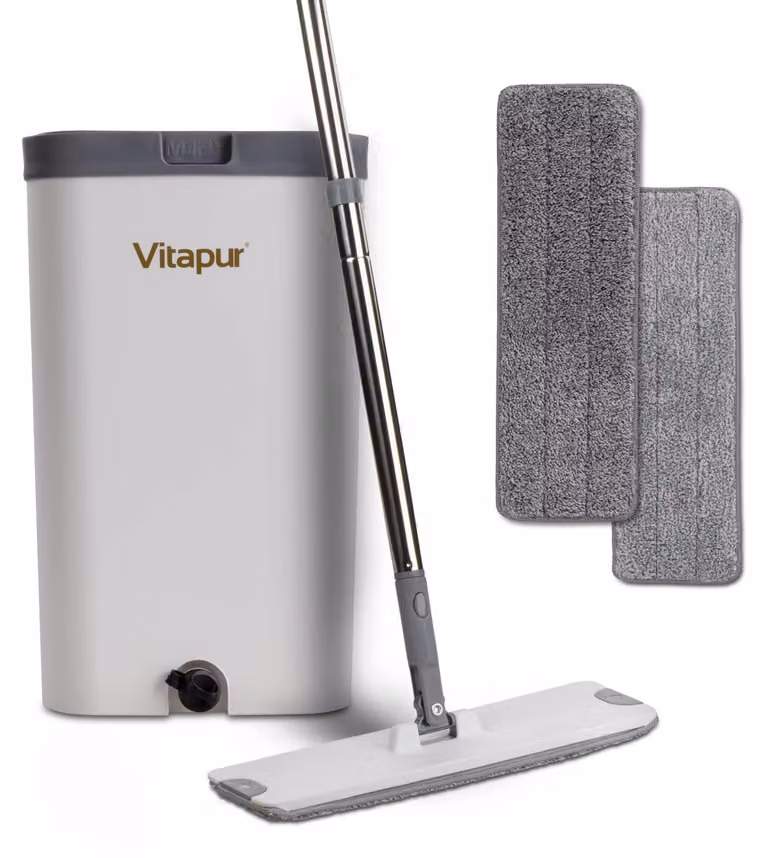 Set di mop a disco con 2 tamponi in microfibra, autopulenti, lunghezza 126 cm