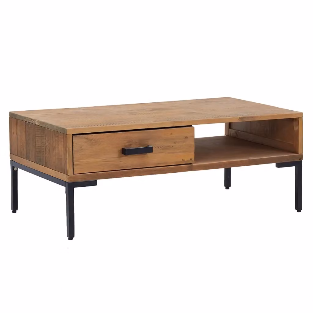 Tavolino da salotto rettangolare vidaXL in legno di pino e metallo stile industrial, colore marrone, L 90 cm x P 50 cm x H 35 cm – 2