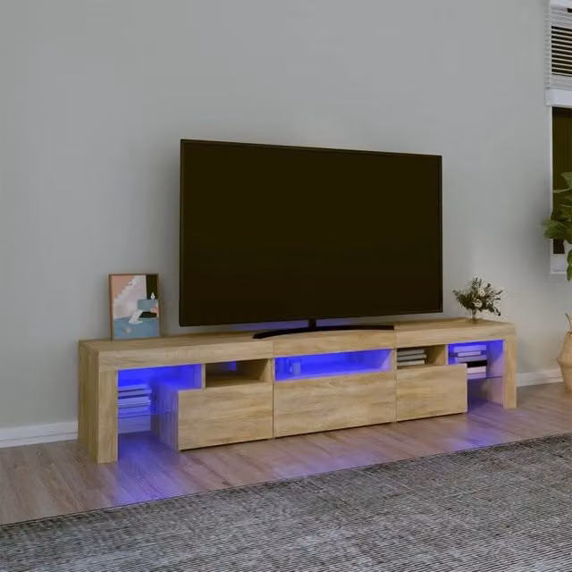 Mobile Porta TV Moderno vidaXL in Rovere con Luci LED Integrate, Marrone, L 200 x P 36,5 x H 40 cm – 1