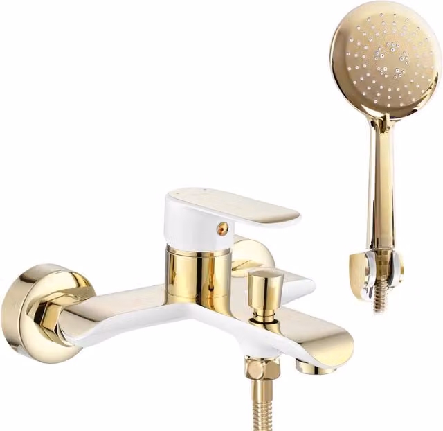 Rubinetto da vasca a parete Rea Bloom White Gold con leva singola in ottone