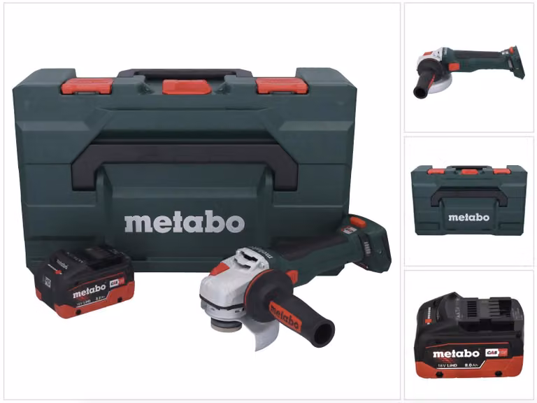 Smerigliatrice angolare a batteria Metabo WB 18 LT BL 11-125 Quick 18 V 125 mm senza spazzole + 1x batteria ricaricabile 8,0 Ah + metaBOX - senza caricabatterie