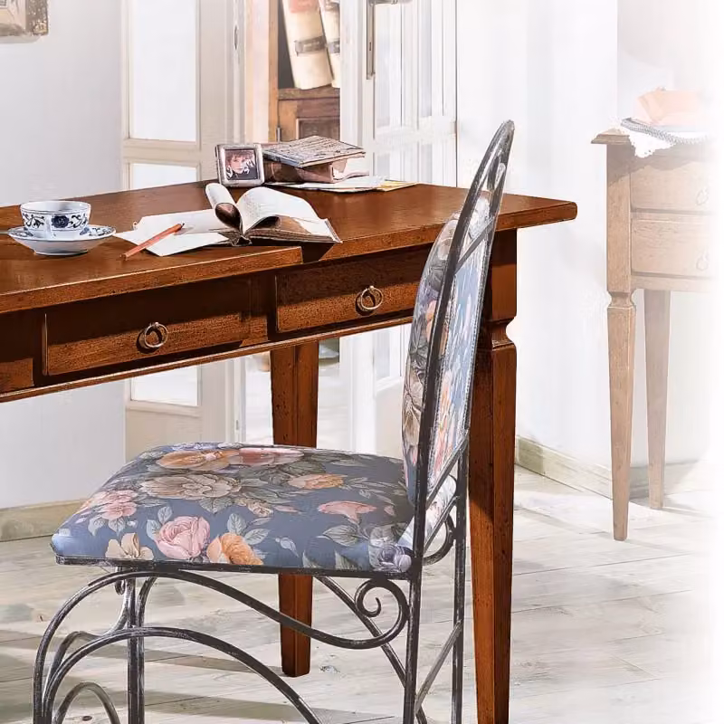 Scrivania in legno massello Mobili 2G stile arte povera colore noce L: 120 cm, P: 58 cm, H: 79 cm – 3
